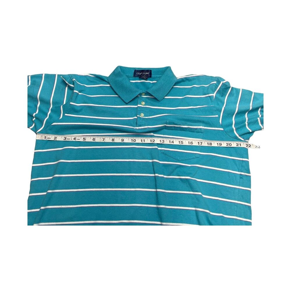 Claybrooke Polo Shirt Men's XL Blue White Striped Cotton Short Sleeve Collared - Picture 4 of 7